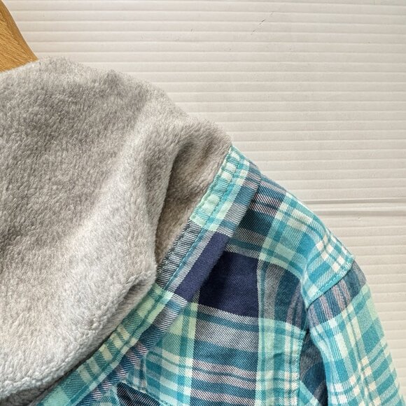 L.L. Bean Fleece-Lined Flannel Hoodie Women's Medium Blue Plaid Cotton Jacket - Picture 5 of 14